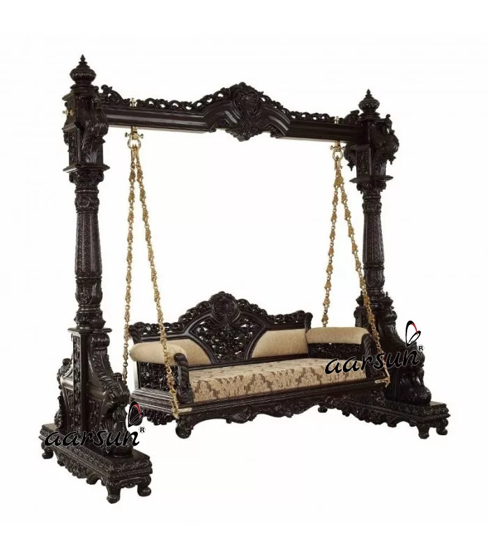 3 Seater Wooden Swing Dark Walnut Color Finish view 3