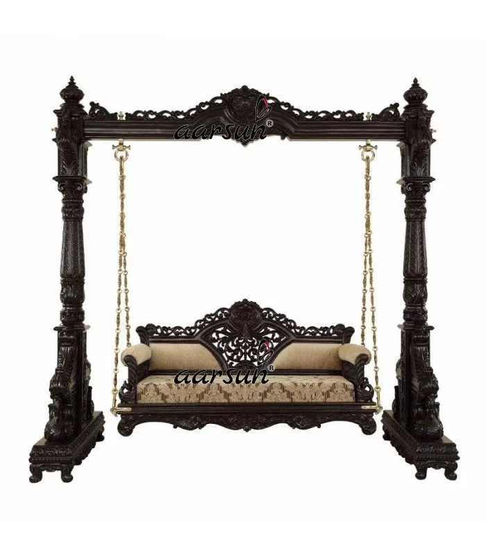 3 Seater Wooden Swing Dark Walnut Color Finish