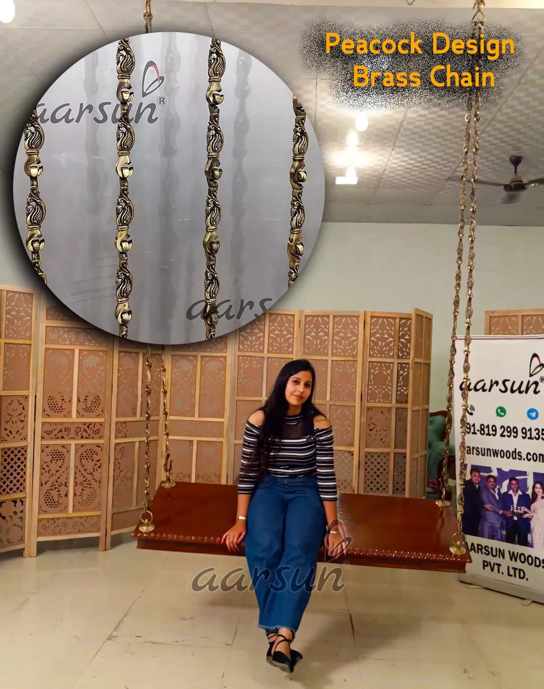 4×2 feet Hanging Swing Seat | Jhula Oonjal with Beautiful Brass Chain