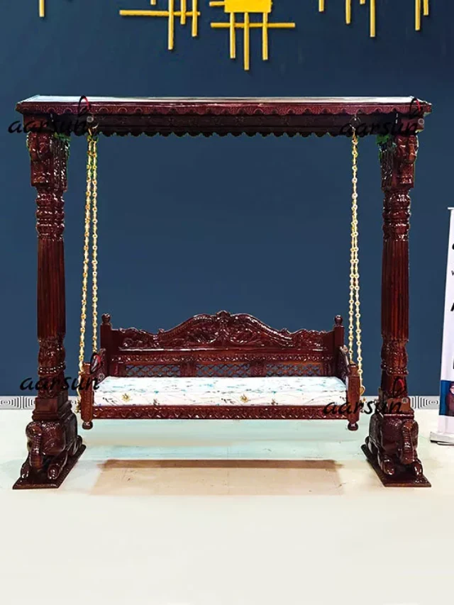 Beautiful Handcrafted Teak Wood Swing with Brass Chain