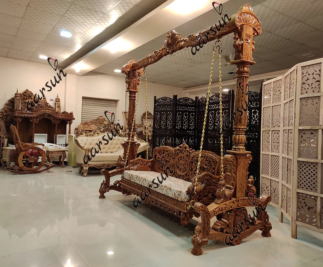 Carved Wooden Swing / Jhoola view 4