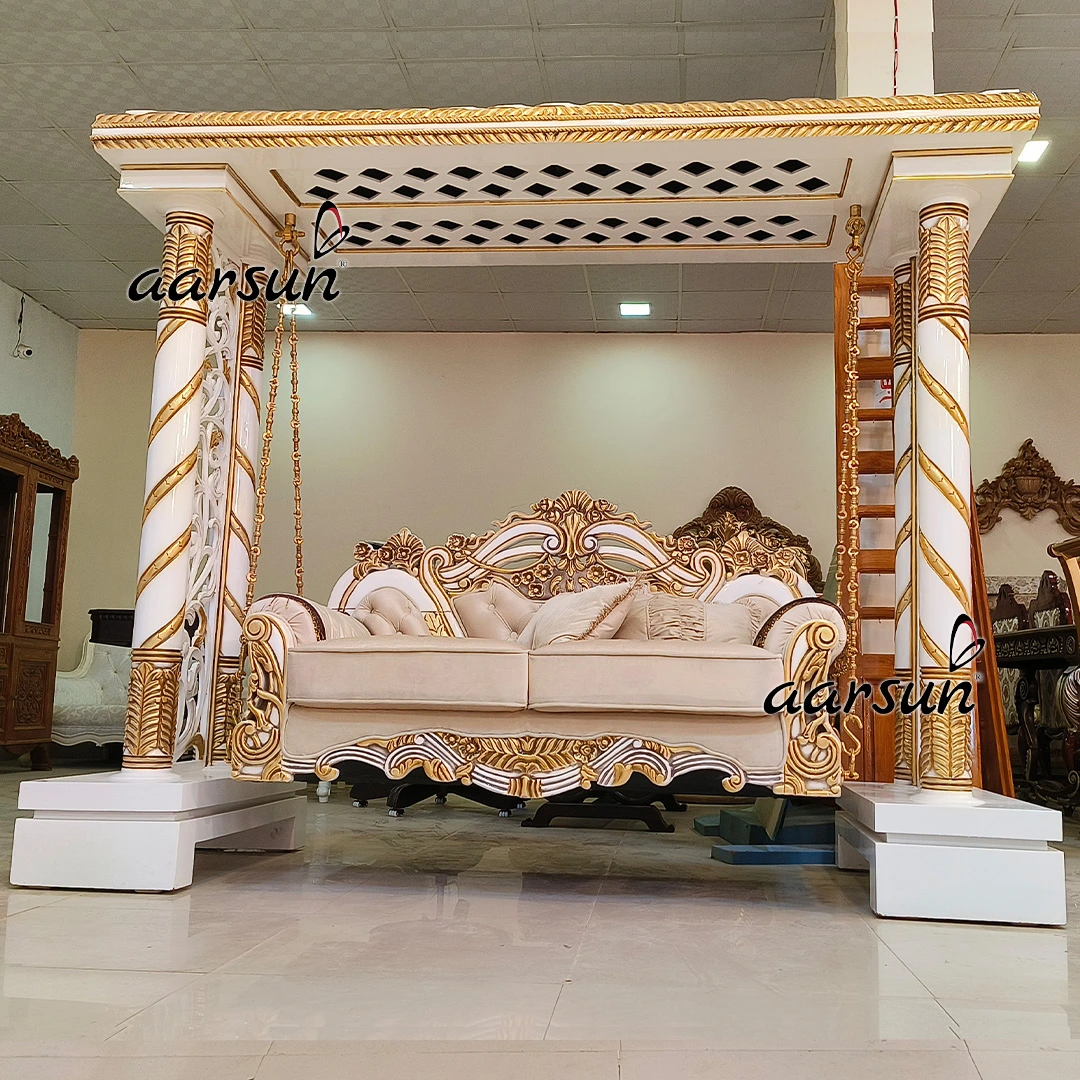 Classic White & Gold Wooden Swing view 3