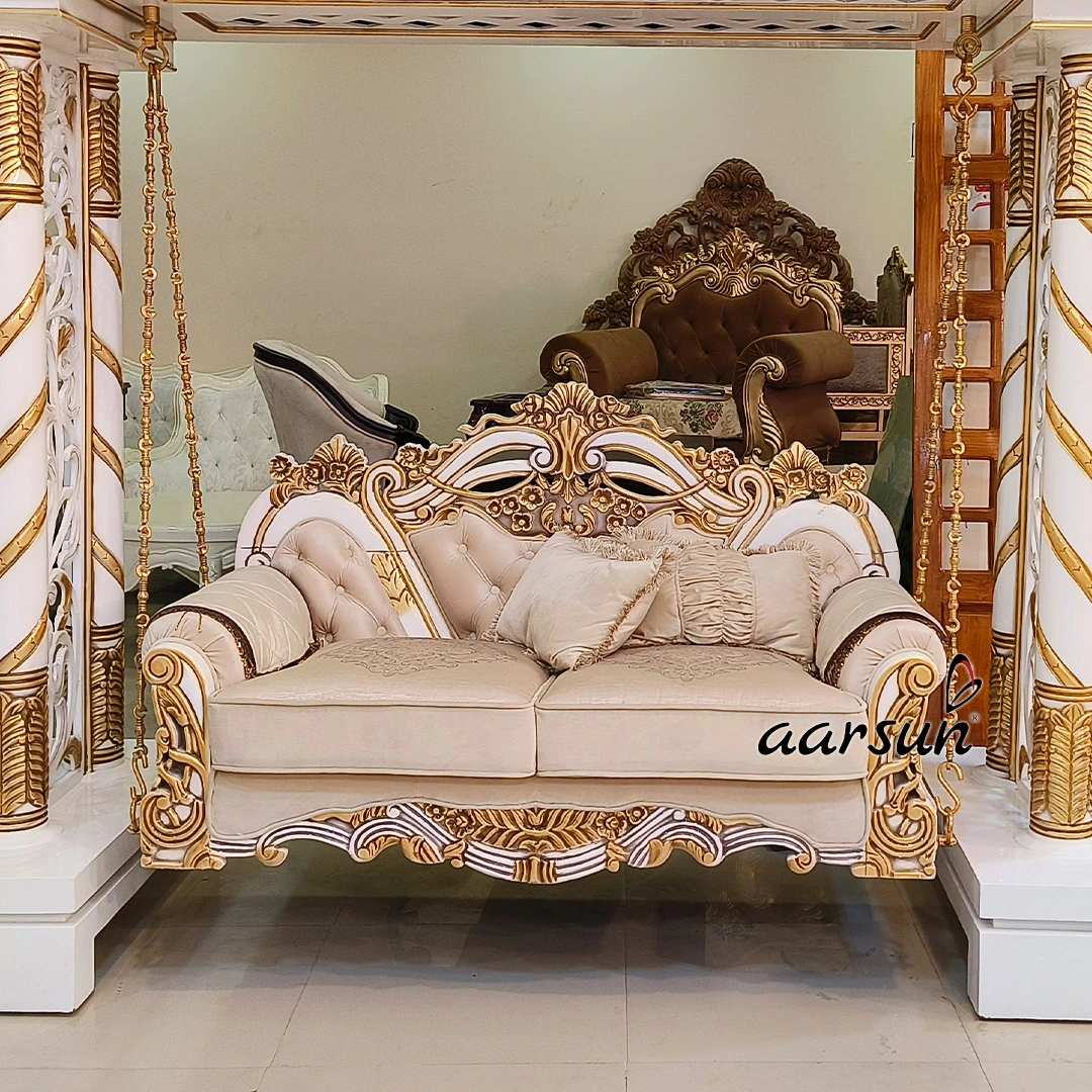 Classic White & Gold Wooden Swing view 4