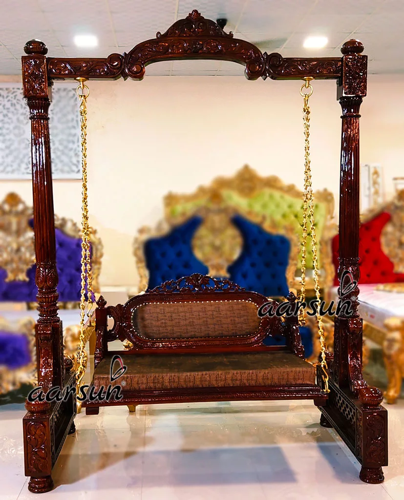 Double Carved Oonjal / Jhula in Teak Wood