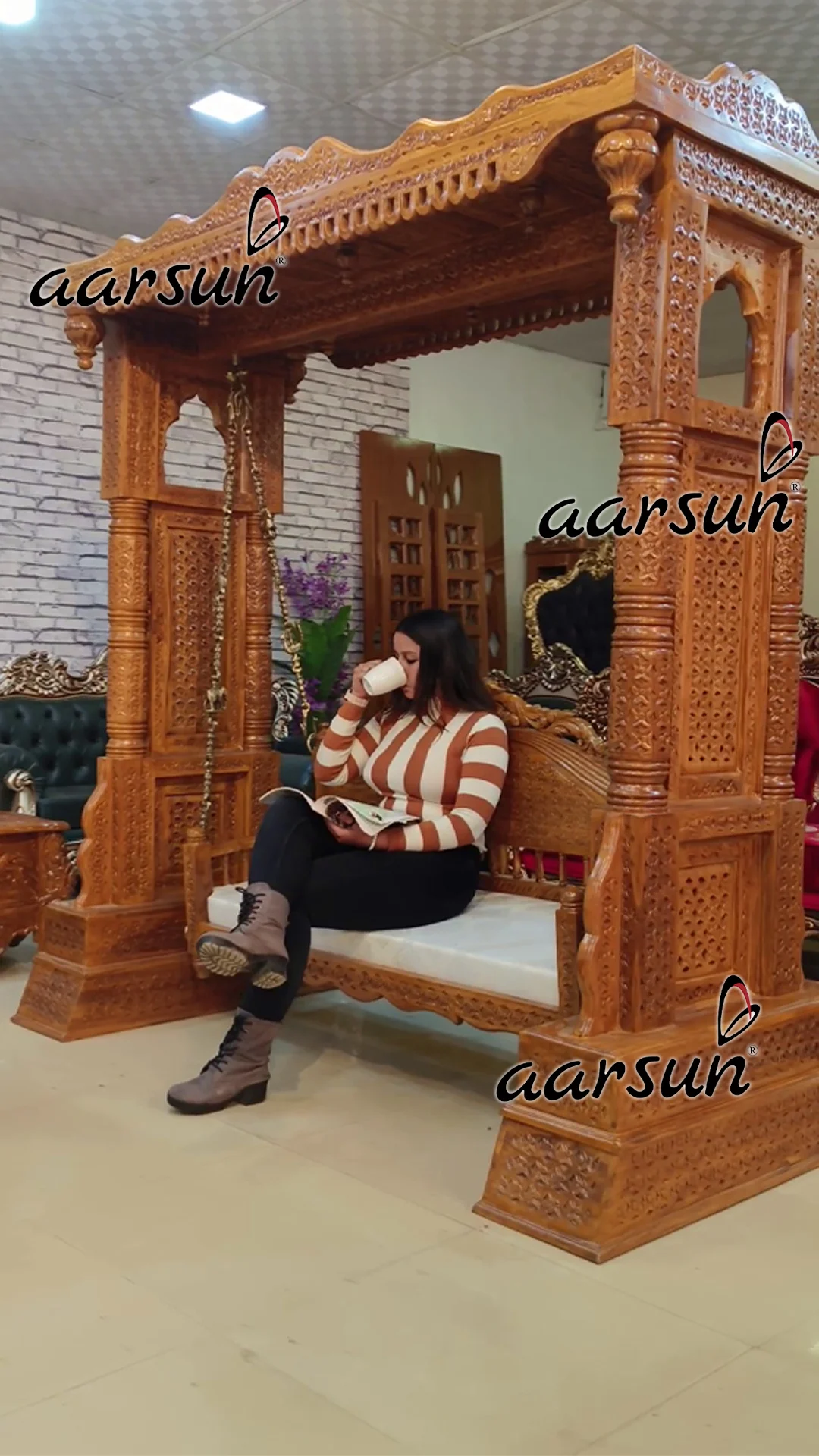 Hand carved Wooden Swing/ Jhoola view 3