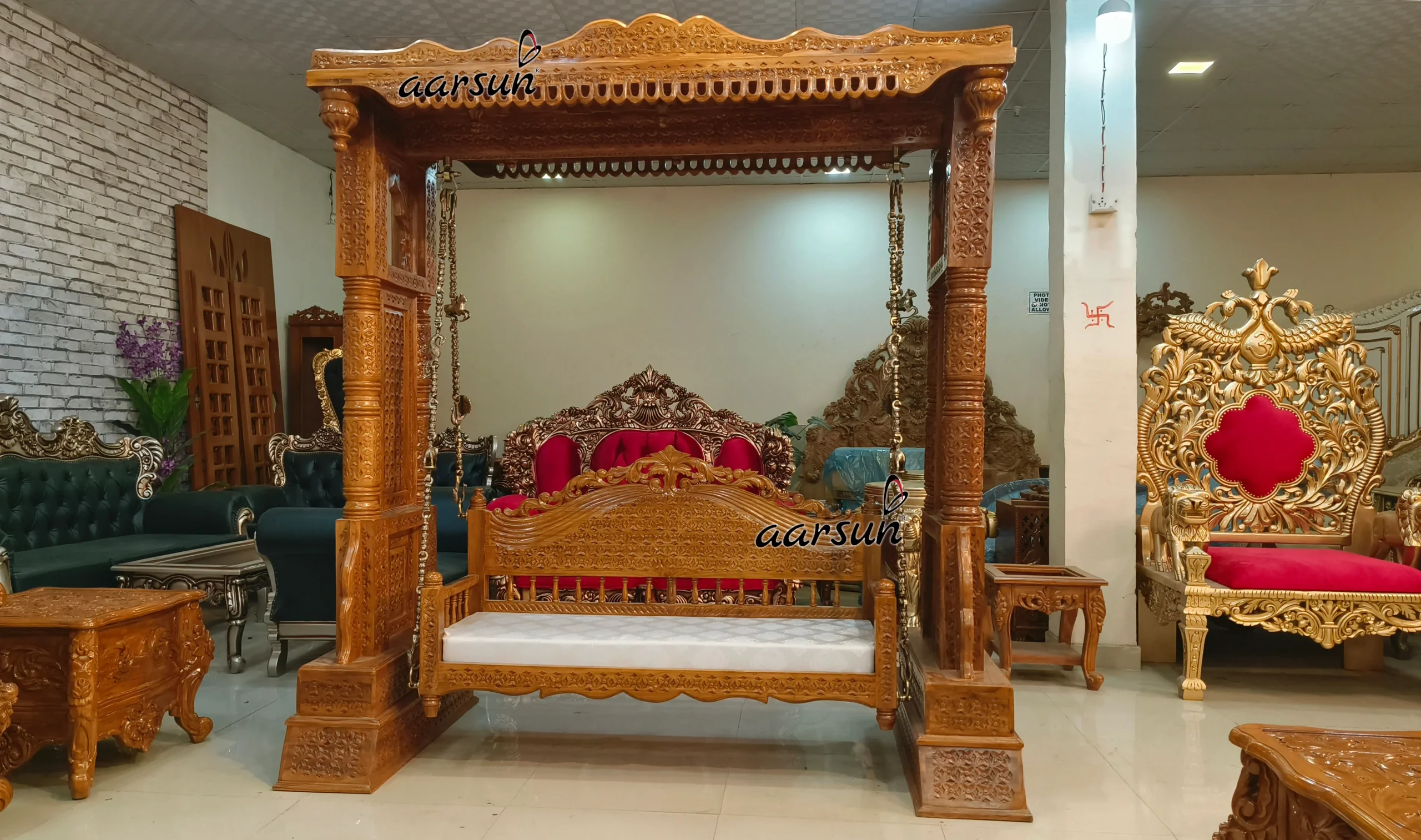 Hand carved Wooden Swing/ Jhoola