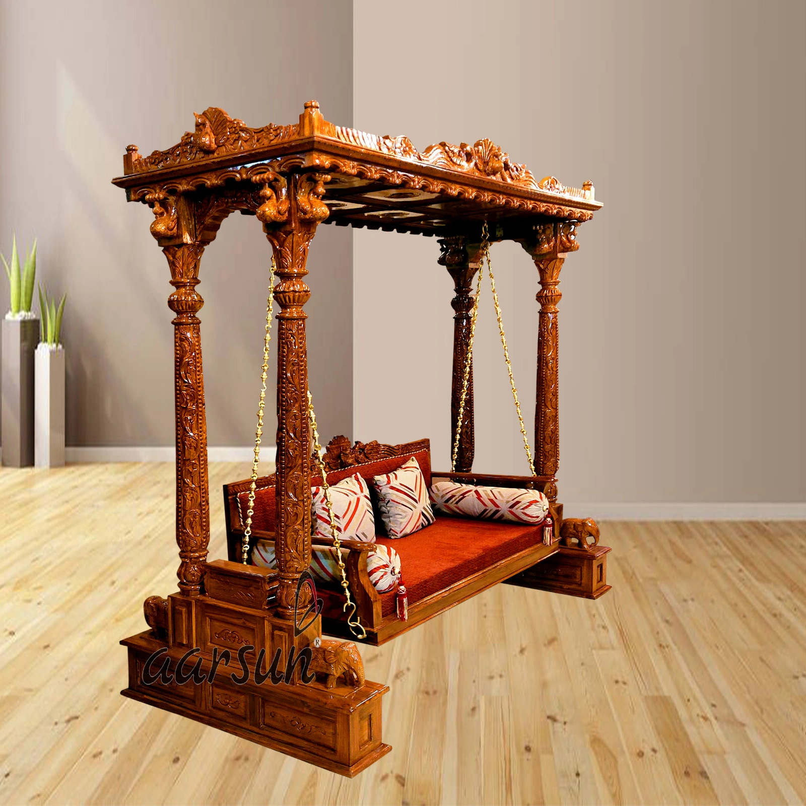 Handcrafted Indoor Jhoola with Full Roof view 3