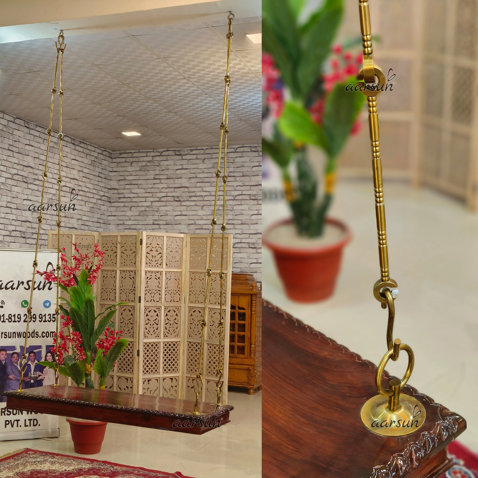 Jhula Seat with Steel Chain Antique Brass Finish view 8