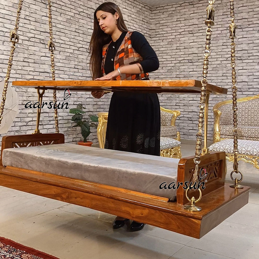 Modern Wooden Swing Seat Both Sides sitting view 6