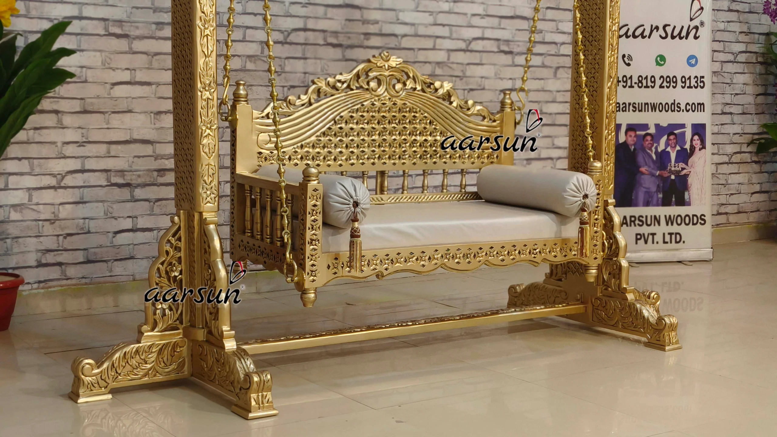 Premium Solid Wood Stand Swing for Big Living Room view 8