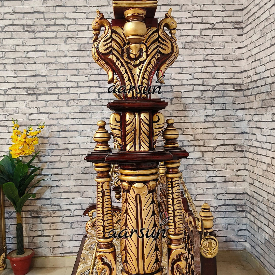 Premium Solid Wood Stand Swing with Triple Shade view 5