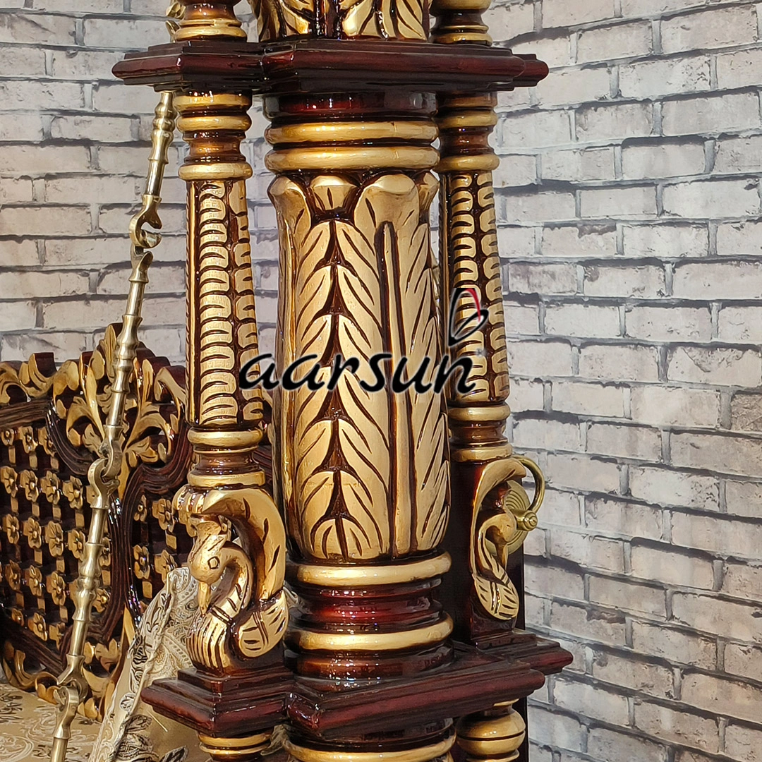 Premium Solid Wood Stand Swing with Triple Shade view 8