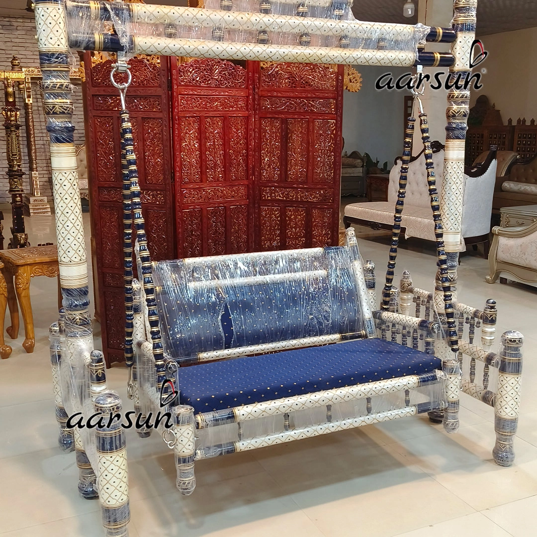 Premium Wooden Blue and White Sankheda Jhula view 4