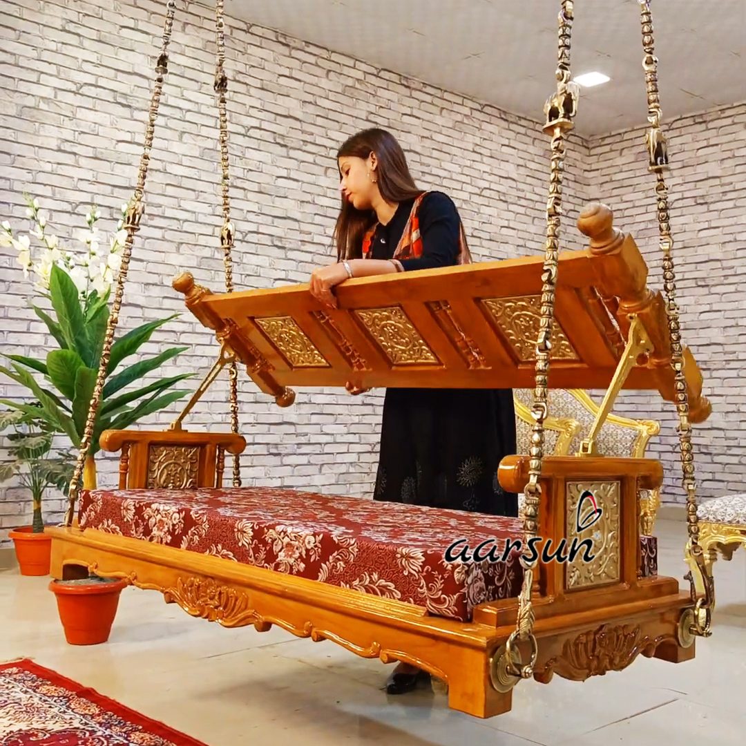Reversible Swing Chair Online Wooden Jhula for Home view 3