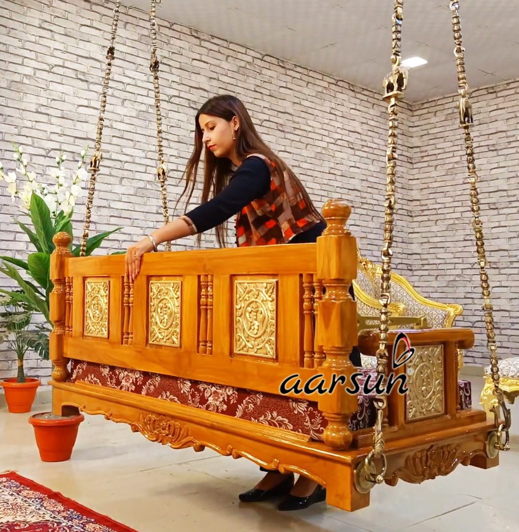 Reversible Swing Chair Online Wooden Jhula for Home view 4