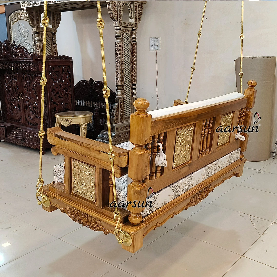 Reversible Wooden Ceiling Jhula with Brass Chain view 3