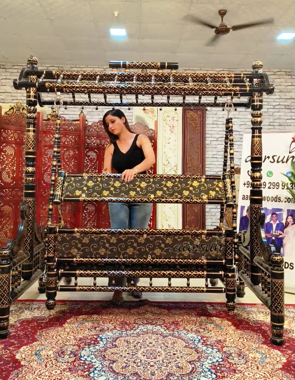 Royal Black & Gold Wooden Sankheda Jhula view 5