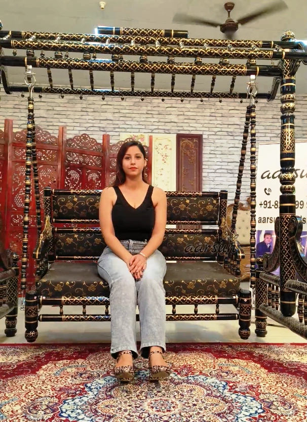 Royal Black & Gold Wooden Sankheda Jhula view 7