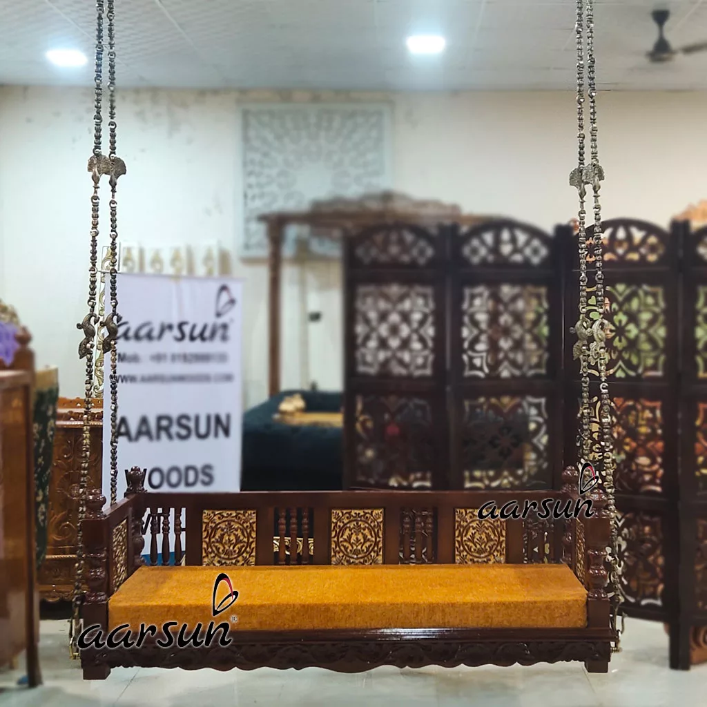 Teak Wood Swing Seat design with Gold Highlight view 5