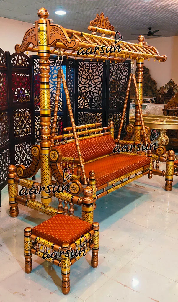 Wooden Sankheda Jhula with Side Table view 3