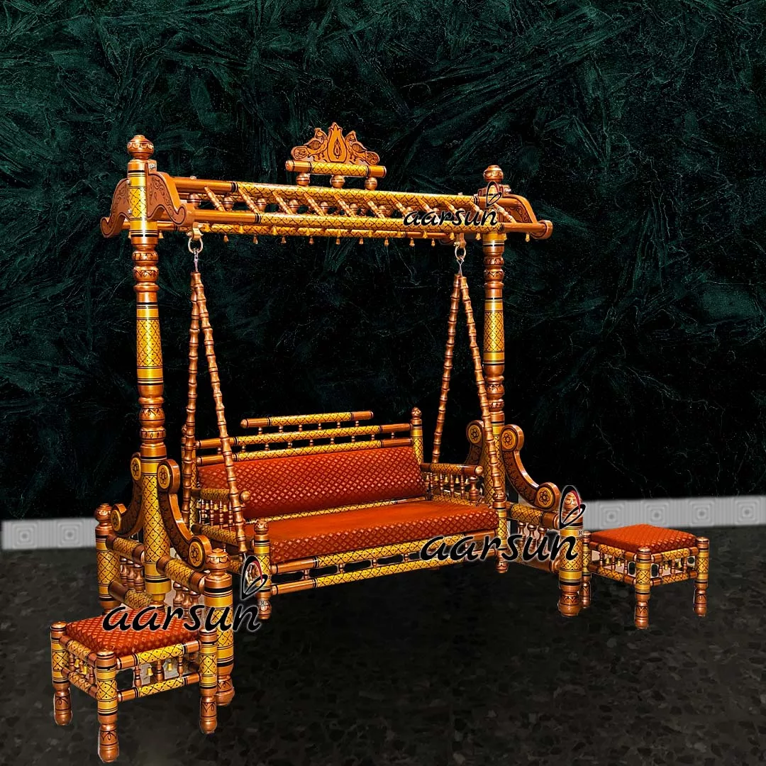 Wooden Sankheda Jhula with Side Table view 4