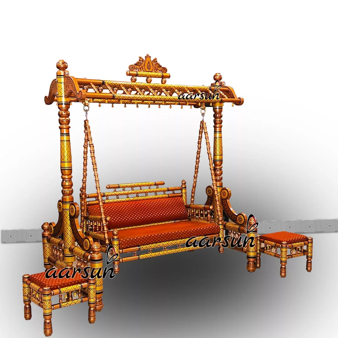 Wooden Sankheda Jhula with Side Table