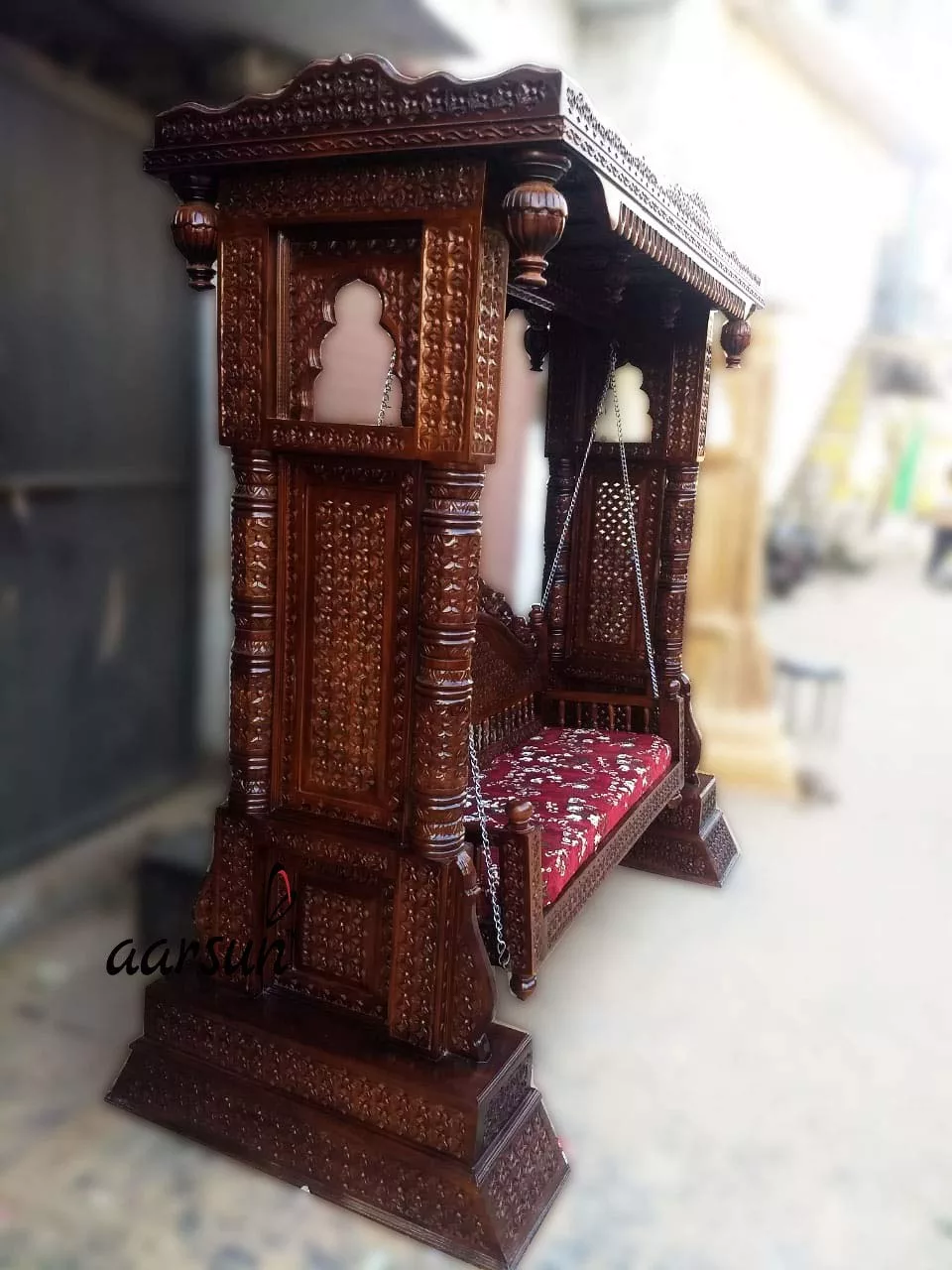 Wooden Swing / Jhula Floor Standing With Steel Chain view 4