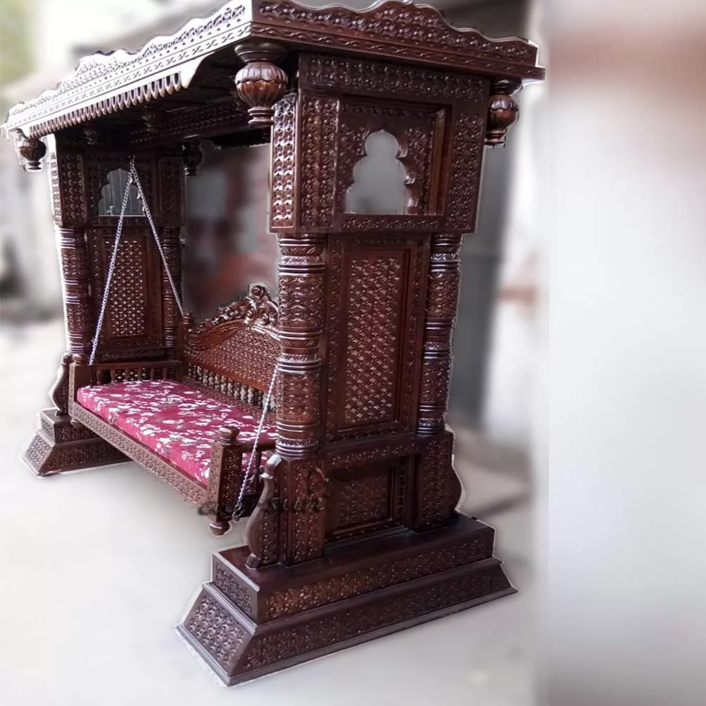 Wooden Swing / Jhula Floor Standing With Steel Chain view 5
